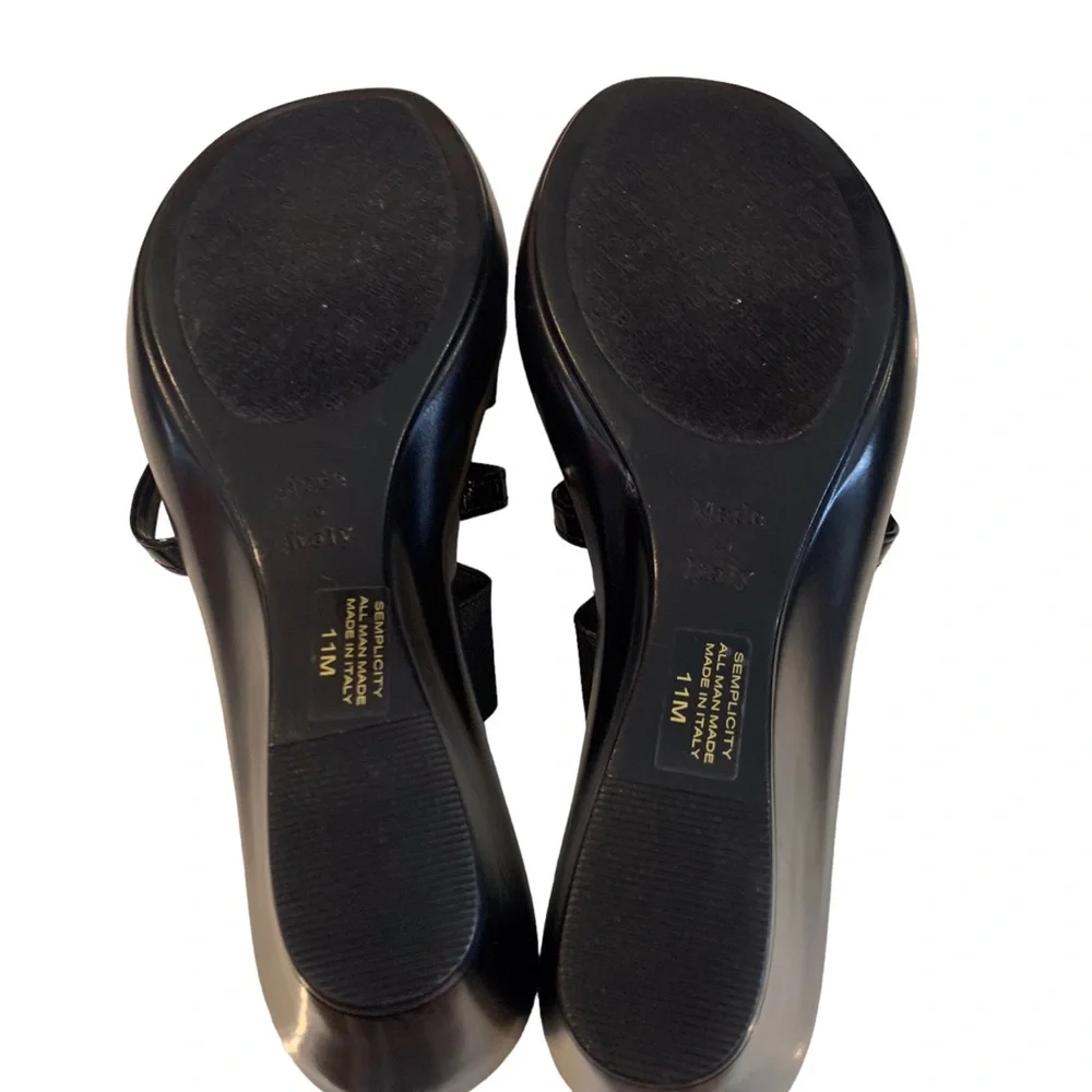 ITALIAN SHOEMAKERS SEMPLICITY BLACK SLIP-ON STRAP WEDGE SANDAL OPEN TOE SANDALS